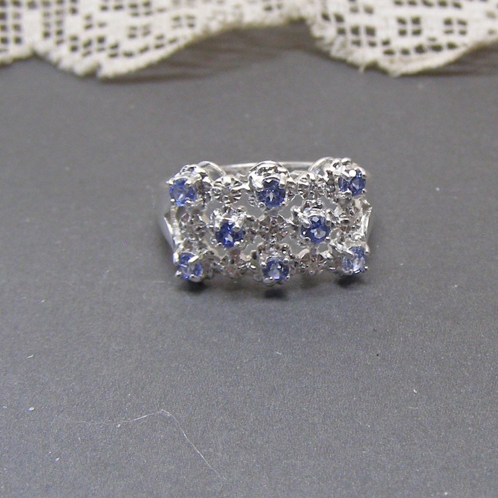 Sterling Silver Iolite Band Ring Multi Stone New Purple Size 6.75